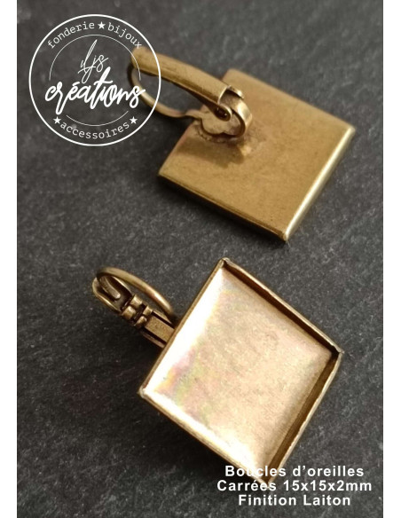 Base pour boucles d'oreilles carrées 15x15x2mm (Soudure au milieu) 15x15x2mm - finition au choix