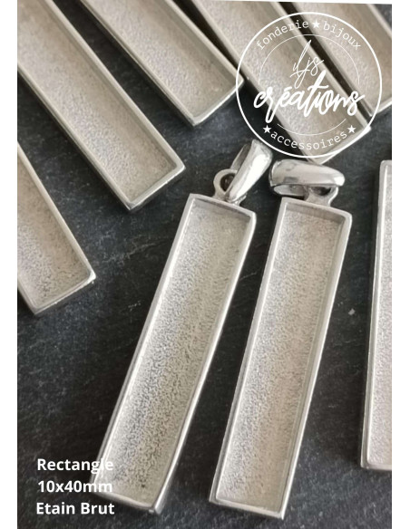 Pendentif Rectangle long en étain brut
