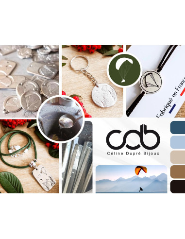 Porte clés Parapente + Forêt en étain -...