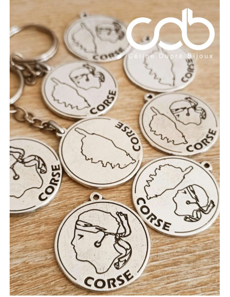 Porte clés - Corse / tête de maure - en étain - ø30mm