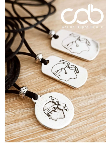 Collier réglable Tête de Maure - Médaille rectangle grand modèle 20x34mm - médaille au choix