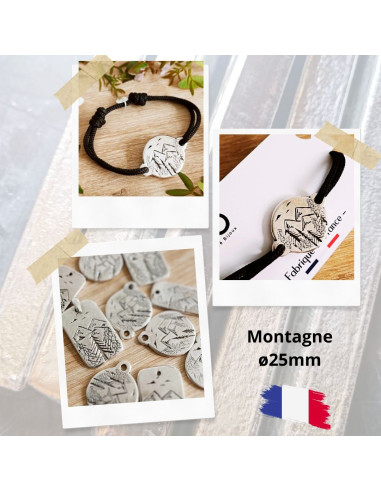Bracelet Montagne  - médaille ronde ø25mm -...
