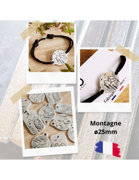Bracelet Montagne  - médaille ronde ø25mm - cordon paracorde ø3mm
