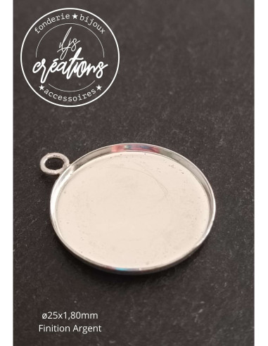 Pendentif seul ø25mm finition argent