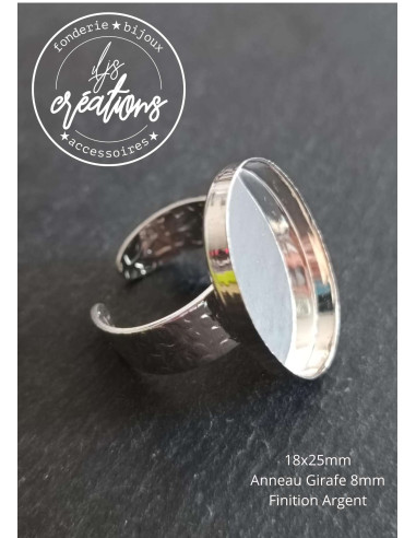 Bague ovale 18x25mm anneau girafe finition Argen