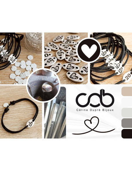 Bracelet coeur + 30 (Noces de Perle) - 9x15mm - cordon réglable