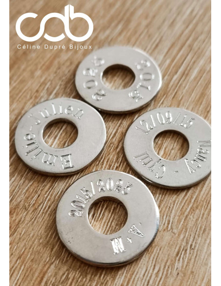 Bracelet réglable avec Anneau en étain ø23mm. + Gravure