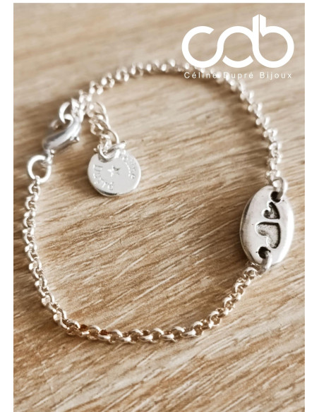 Bracelet 2 coeurs avec chaine - 8x14mm