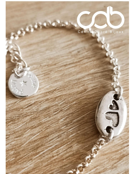 Bracelet 2 coeurs avec chaine - 8x14mm