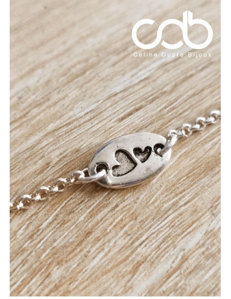 Bracelet 2 coeurs avec chaine - 8x14mm