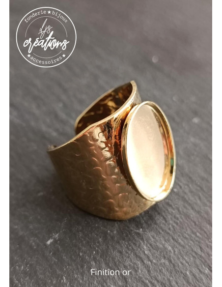 Base pour Bague chevalière avec cuvette ovale 13x18x1.3mm - Anneau martelé style Girafe