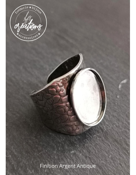 Base pour Bague chevalière avec cuvette ovale 13x18x1.3mm - Anneau martelé style Girafe