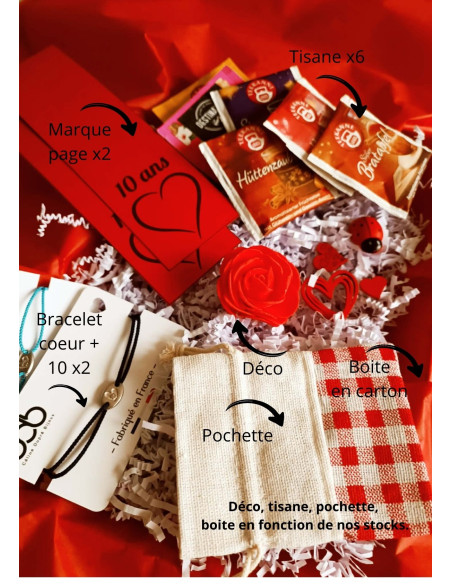 Bijoux en étain - Box / coffret Bijoux duo "Noces d'étain / 10 ans" - 2 bracelets Coeur + 10