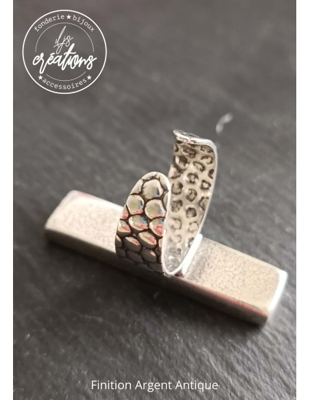 Base pour Bague Rectangle Long 8x40x4mm - Anneau Martelé Style Guépard - finition au choix