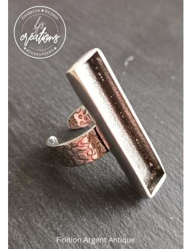 Bague rectangle long avec anneau martelé Girafe