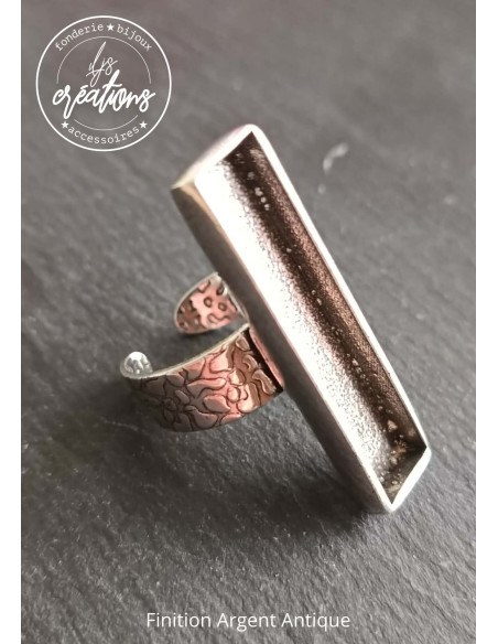 Bague rectangle long avec anneau martelé Girafe