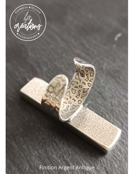 Base pour Bague Rectangle Long 8x40x4mm - Anneau Martelé Style Girafe - finition au choix