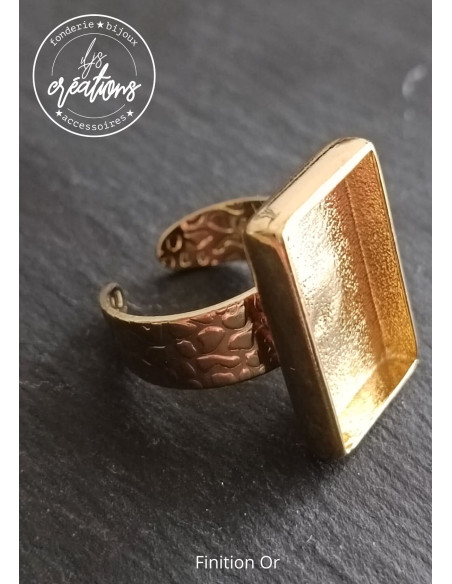 Base pour Bague rectangle 13x22x4mm - finition au choix - Anneau martelé girafe TM (58) 8mm de large