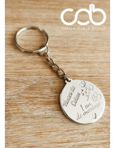 Porte clés en étain brut fleurs de coton