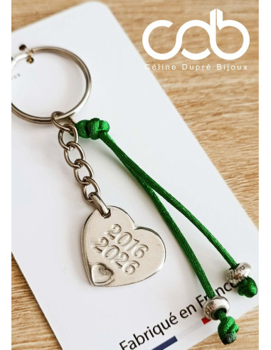 Porte clés étain brut - 1 médaille petit coeur...