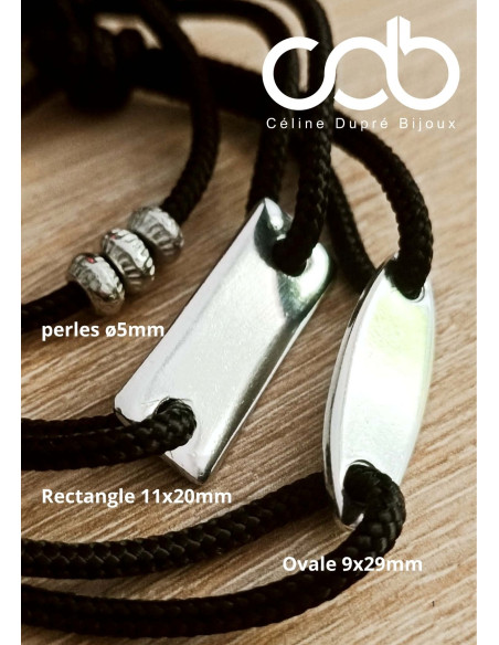 Bracelet réglable avec médaille ovale 9x29mm + cordon paracorde ø3mm